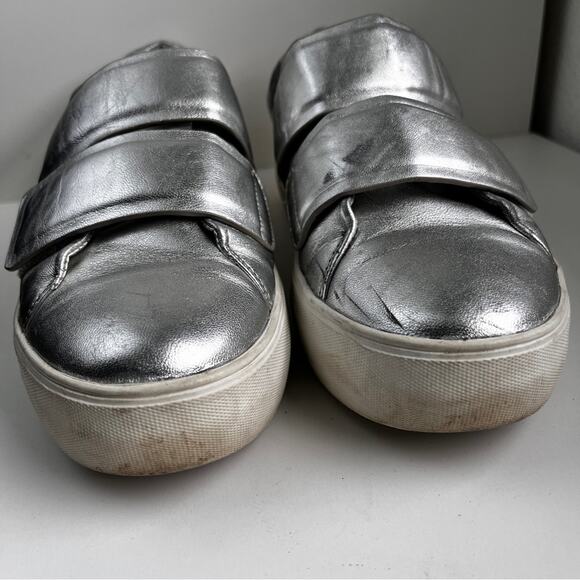 J Slides Silver slip onSneakers hook loop closure size 8.5 - Picture 5 of 11